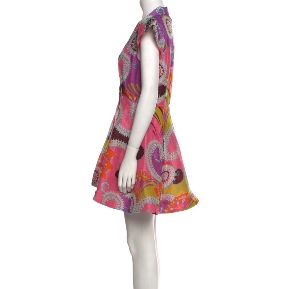 Alexis Linen Silk Blend A-Line Mini Dress XS Pink Purple Button - Picture 4 of 7
